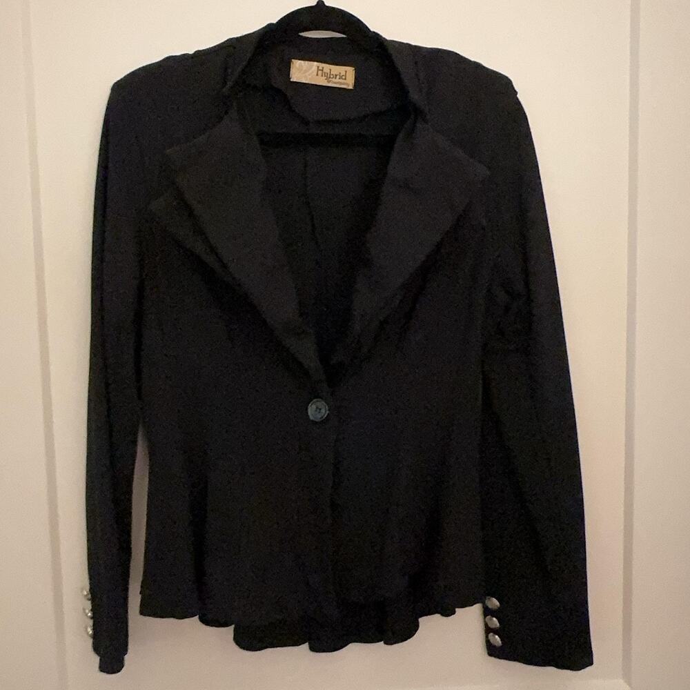 Hybrid & Company Blazer Jacket Sz XL Black One Button Peplum Stretch USA Fitted